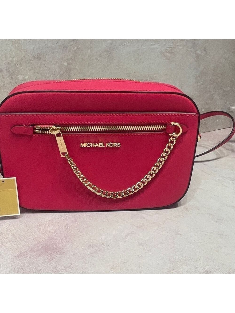 Michael Kors Large EW Chain Crossbody & Matching Wallet Electric Pink - Picture 2 of 9